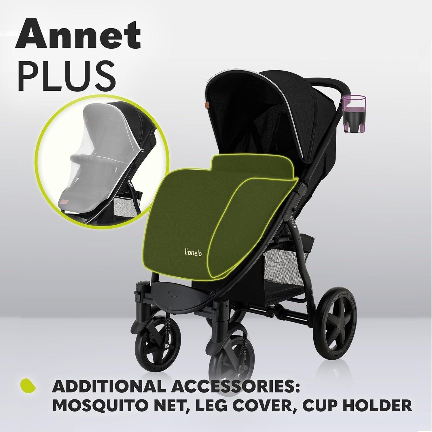 All Terrain Pushchair Lie Flat Newborn–4Y 22kg Foldable XXL Hood Black