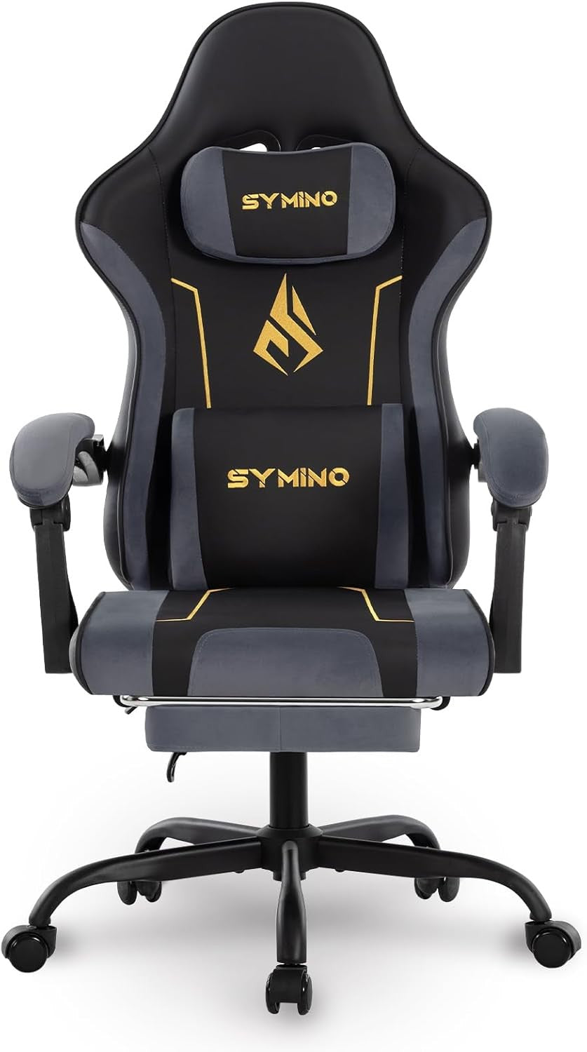 Ergonomic Gaming Chair Recliner w/ Footrest Lumbar PU Leather Black&grey
