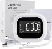 Rechargeable Vibrating Alarm Clock White LCD Display Heavy Sleepers