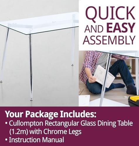 120cm Rectangular Glass Dining Table with Chrome Legs 4-6 Seater