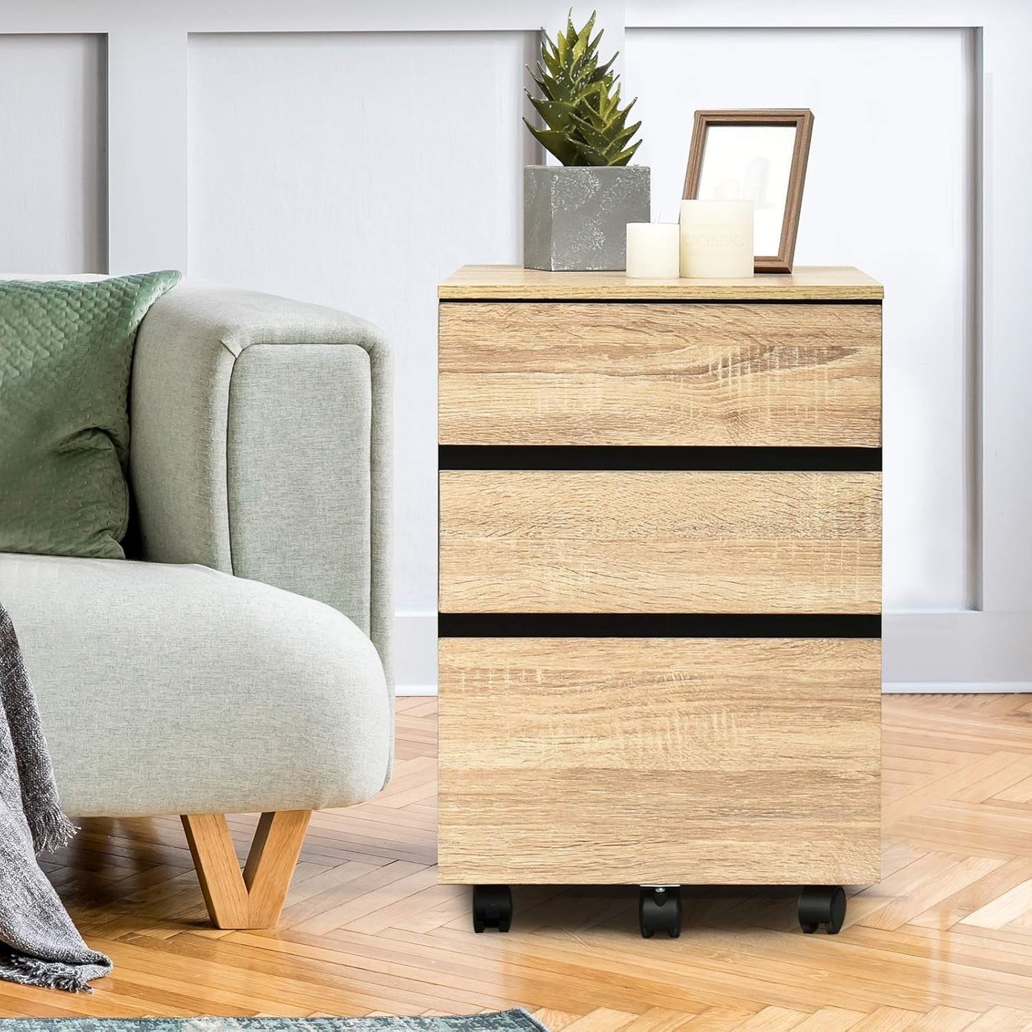 Lockable 3 Drawer Mobile Filing Cabinet Under Desk Office Storage Black