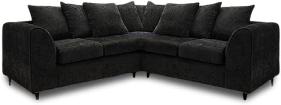 Black 2C2 Corner Sofa 5 Seater – L Shape Fabric Suite with Scatter Cushions