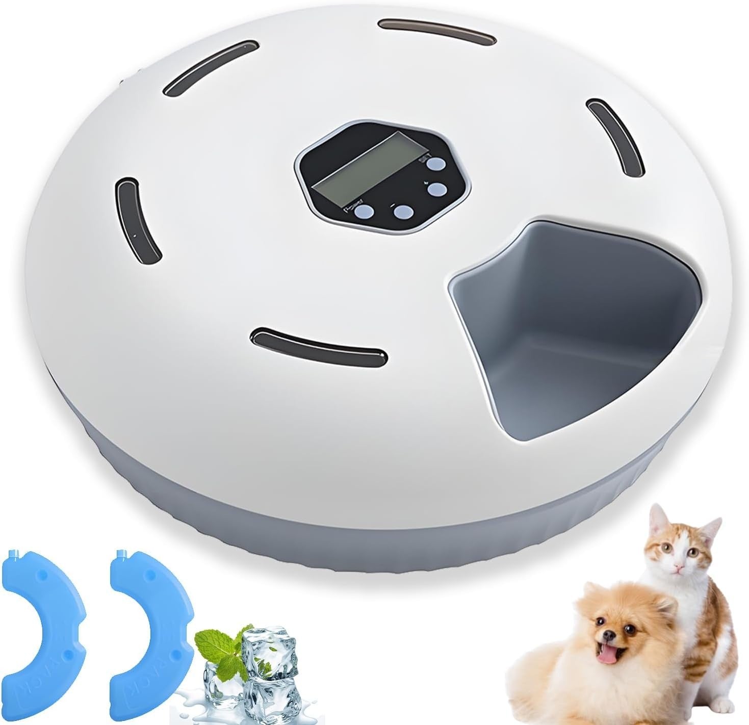 6 Meal Automatic Wet Cat Feeder Timer Ice Pack Food Dispenser Bowl