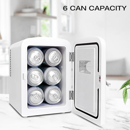 4L Mini Fridge White Retro Cooler Portable 12V AC/DC Tabletop