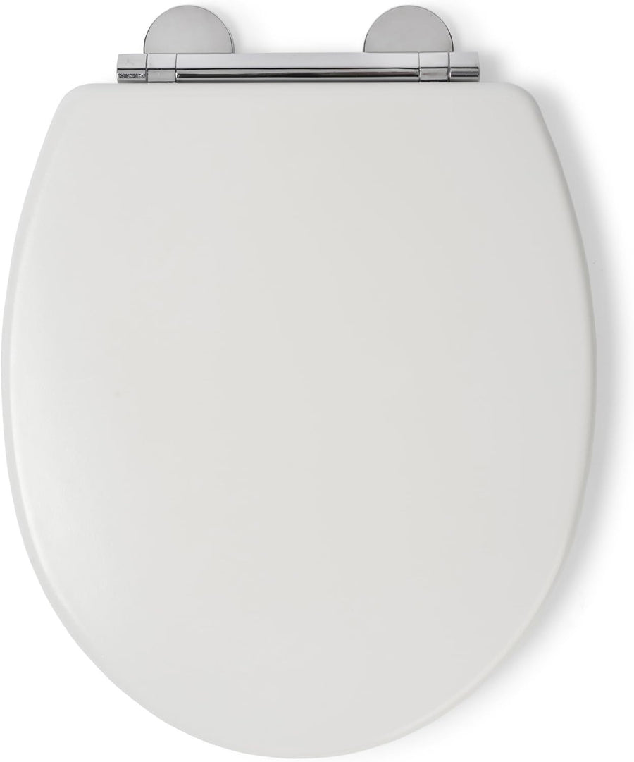 Lugano White Wooden Toilet Seat Oval Soft Close Quick Release Antibacterial