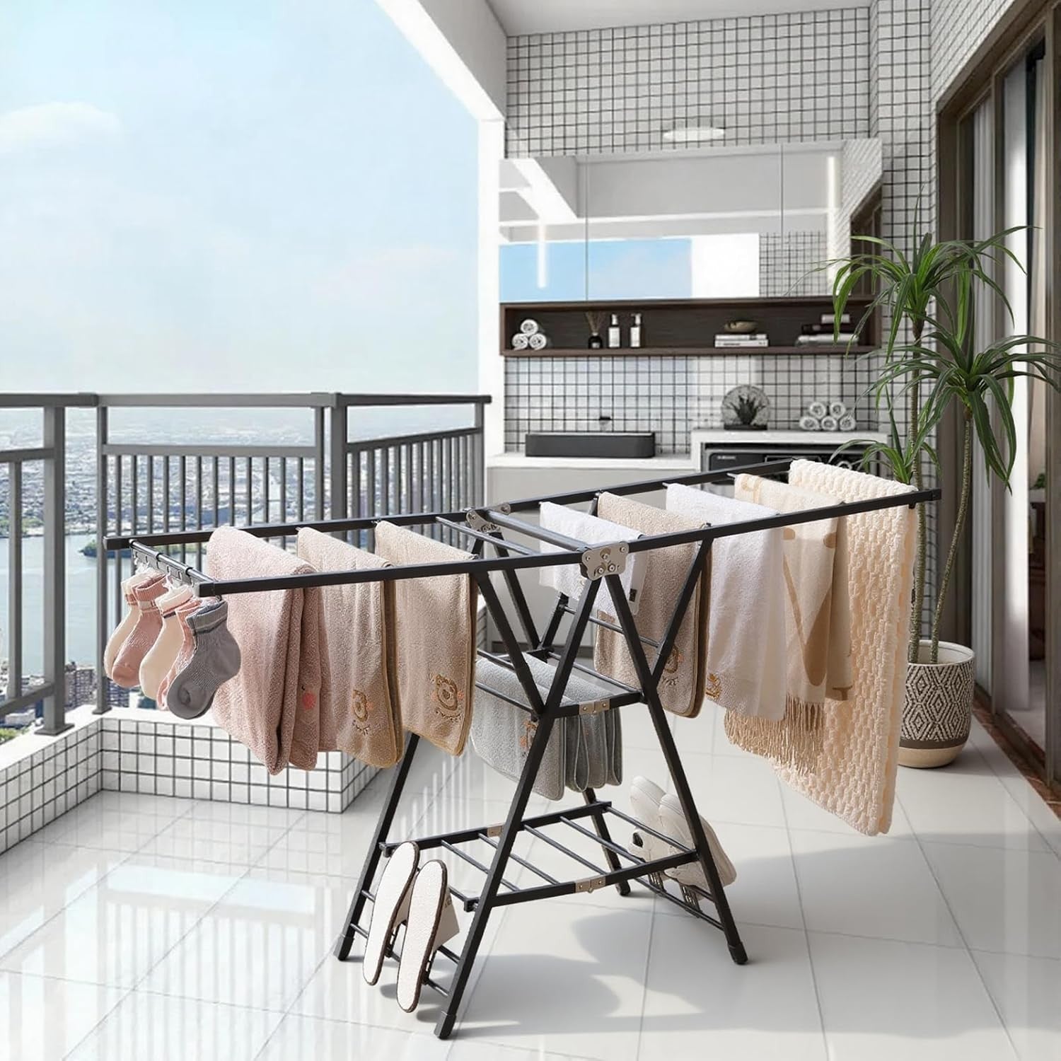 Foldable Winged Clothes Airer Large Laundry Drying Rack Indoor Outdoor