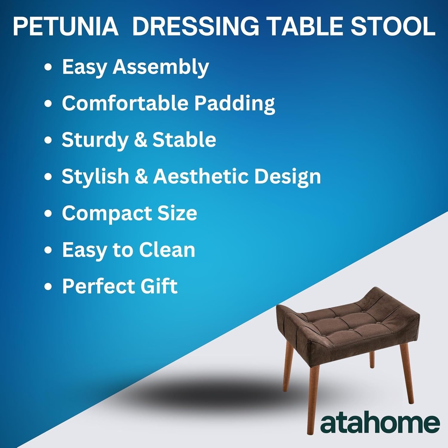 Brown Padded Dressing Table Stool Modern Vanity Makeup Chair Bedroom