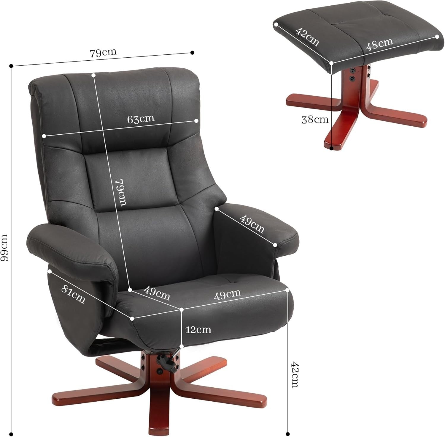 Black Recliner Armchair with Footstool Adjustable Lounge Chair for Bedroom