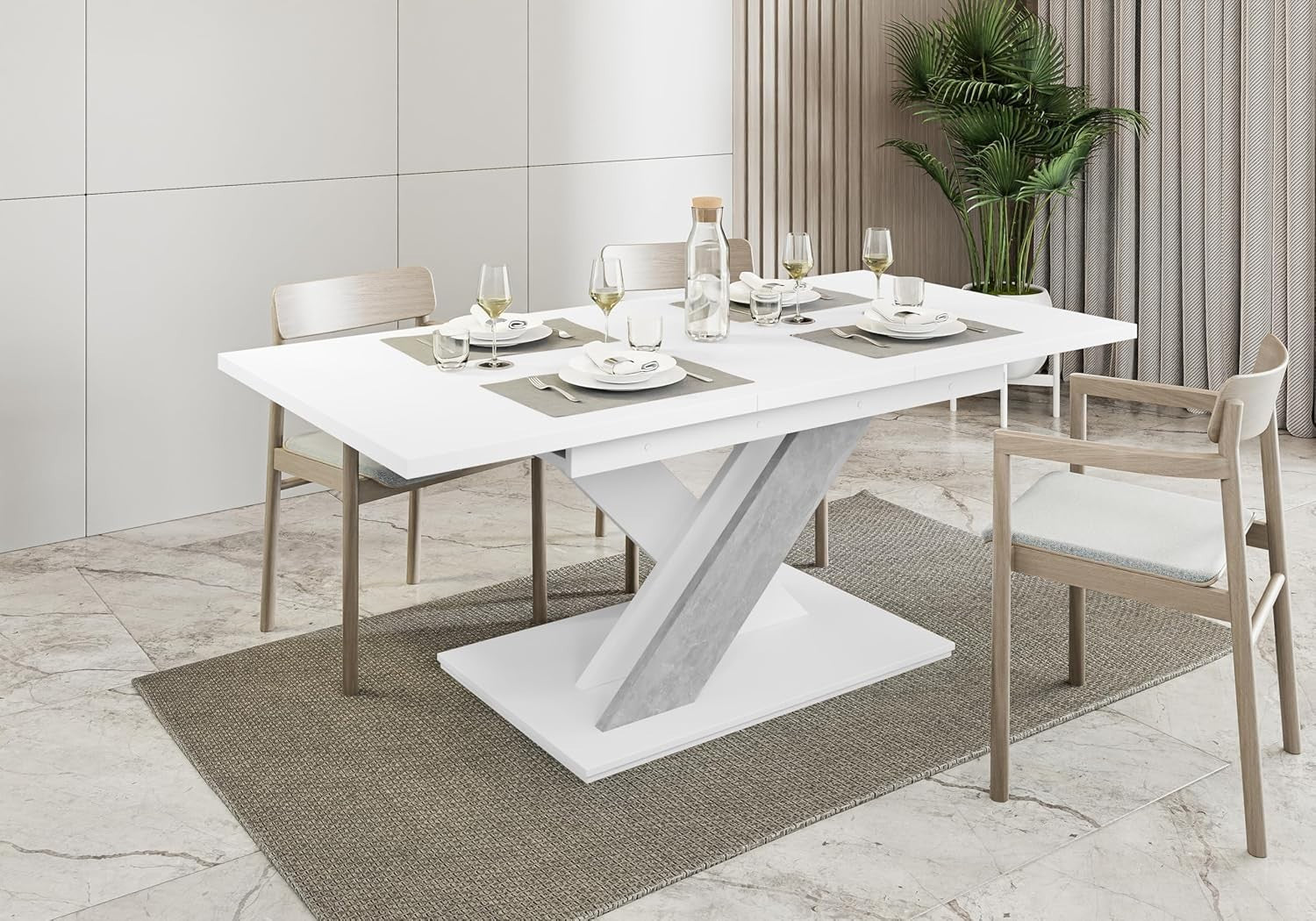 White Stone Gloss Extendable Dining Table 140–180cm Folding Space Saver