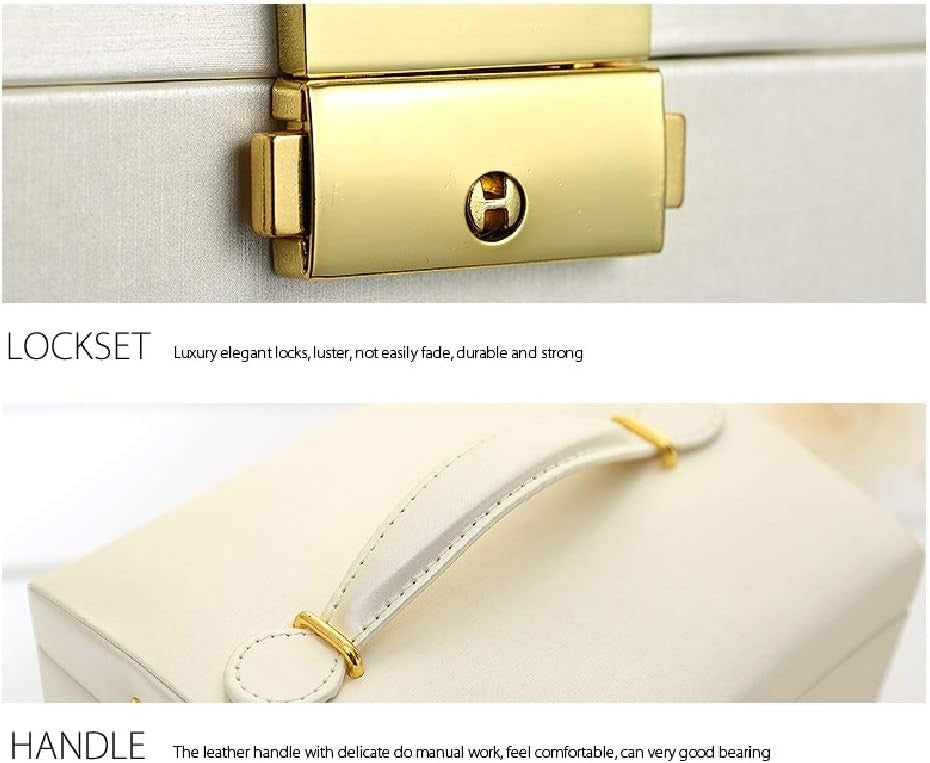 Portable PU Leather Jewelry Chest with Mirror Lock 3 Layer Organizer Case