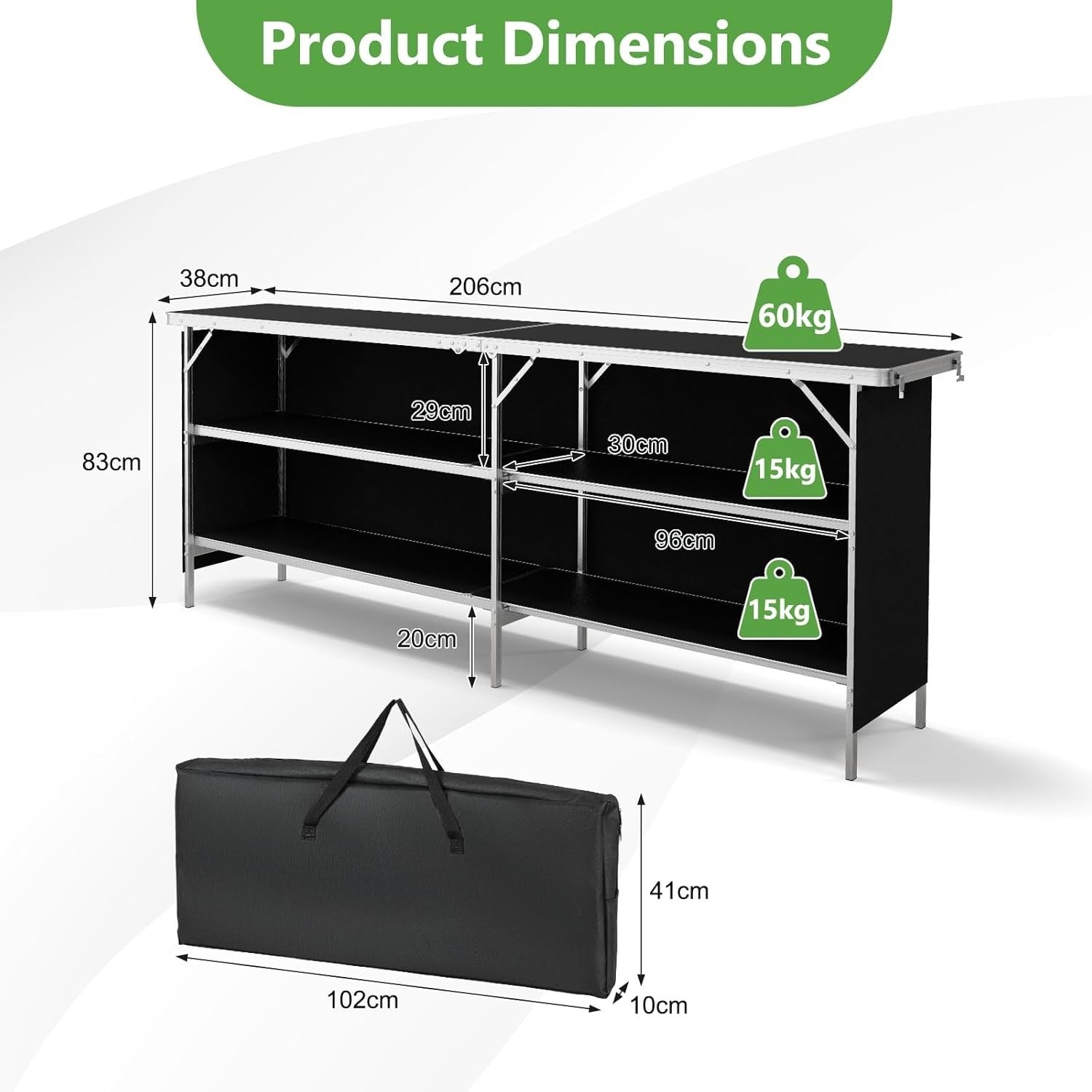 Portable Folding Camping Table 206cm Outdoor Picnic Aluminum BBQ Storage