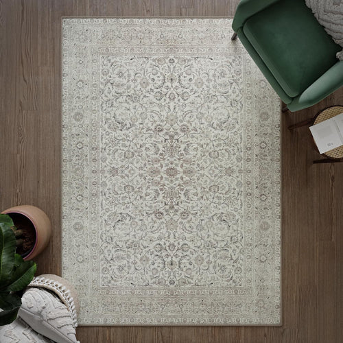 Washable Rug 152x213cm Non-Slip Vintage Cream Carpet Living Room Bedroom Soft