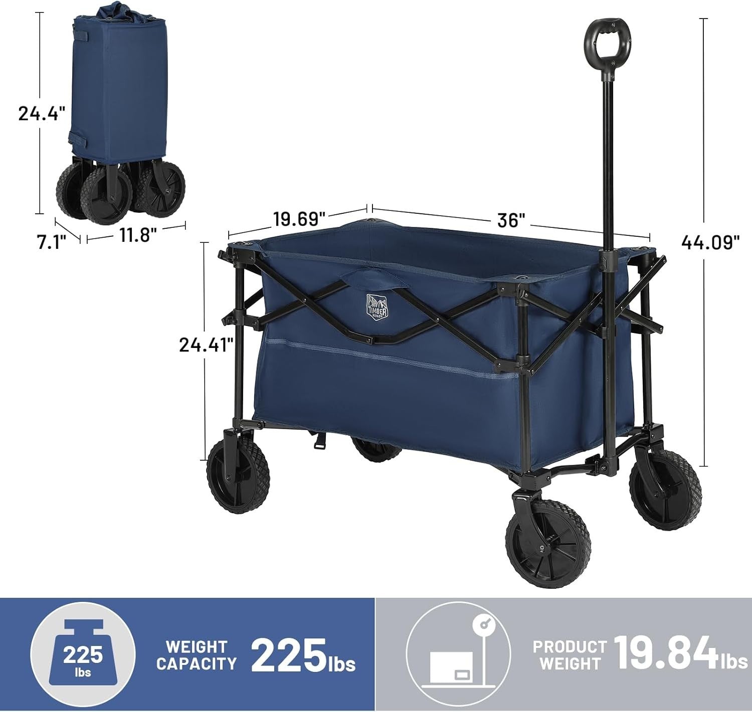 Dark Blue Folding Camping Wagon 225lb Heavy Duty Outdoor Trolley