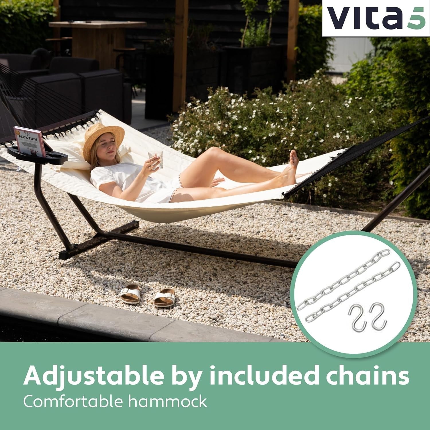 2 Person Hammock with Stand & Side Table – 200kg Capacity, Indoor Outdoor