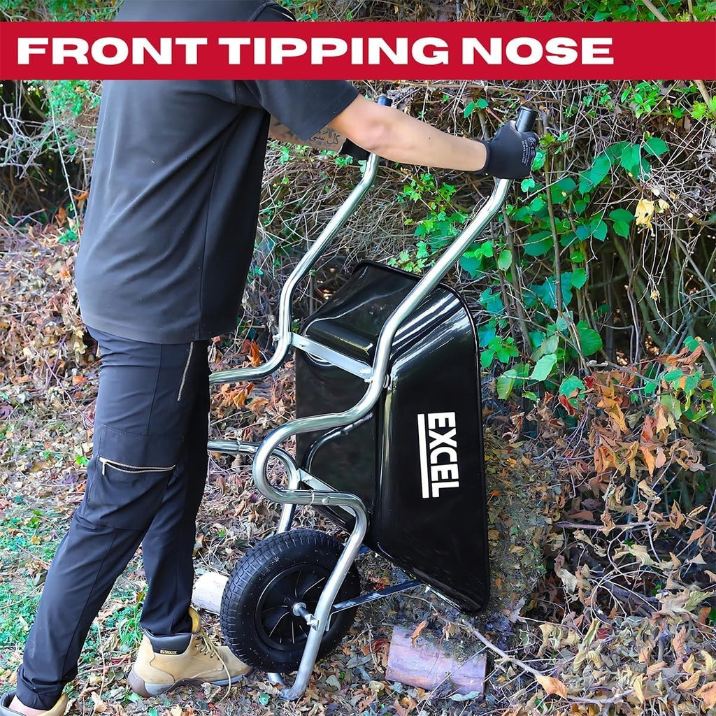 100L Black Wheelbarrow – Galvanised Steel Tray Pneumatic Tyre Heavy Duty 150kg