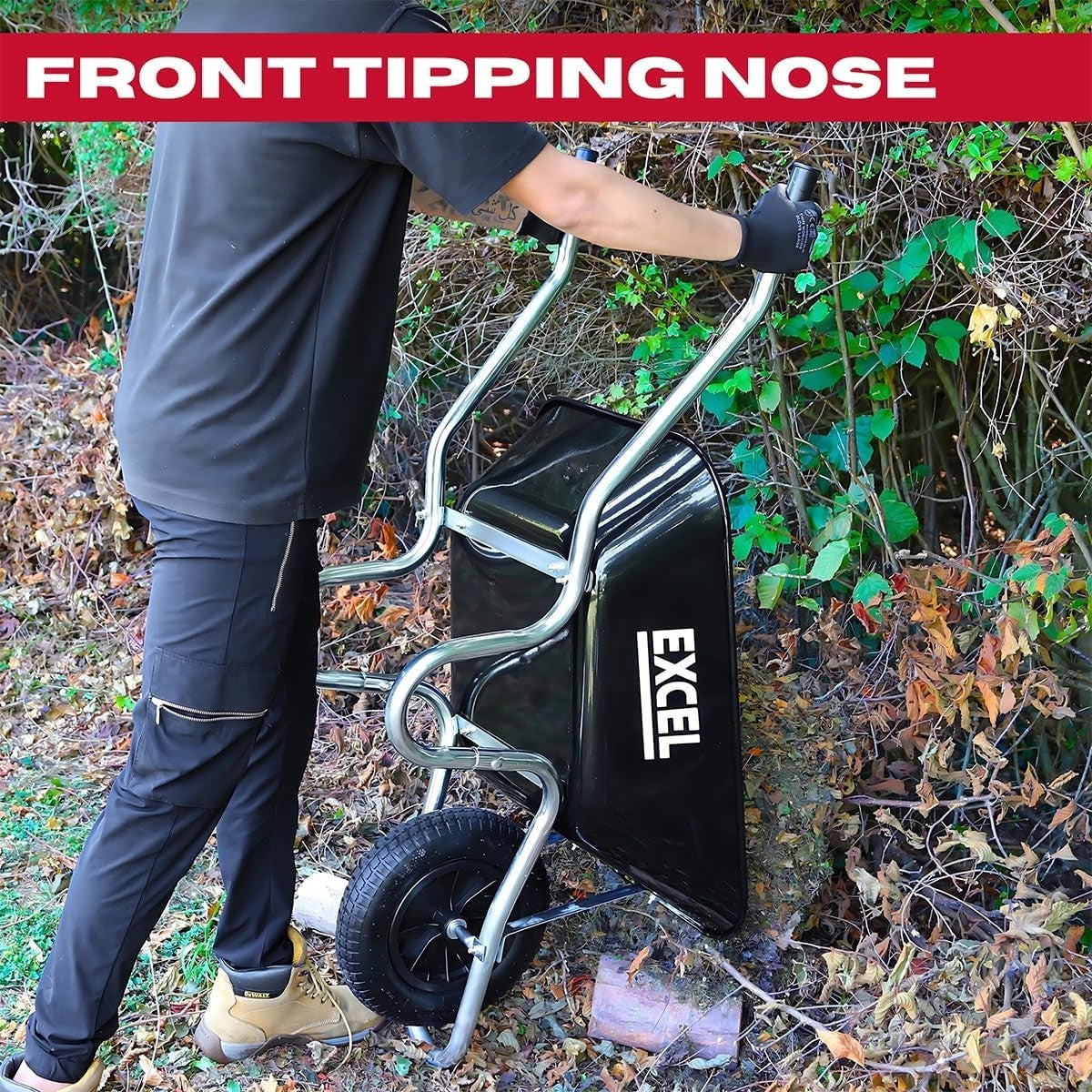 100L Black Wheelbarrow – Galvanised Steel Tray Pneumatic Tyre Heavy Duty 150kg