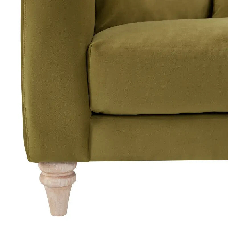 Olive Green Velvet 2 Seater Sofa Deep Scatter Cushions Feather-Filled Seat