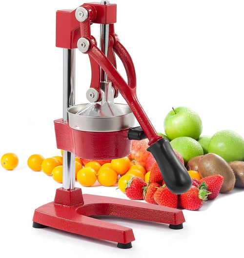 Professional Manual Citrus Juicer Cast Iron High Yield Easy Clean Red