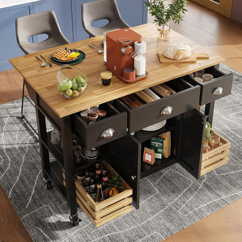 Kitchen Island Trolley with Drawers, Folding Sideboard & Storage Cabinet