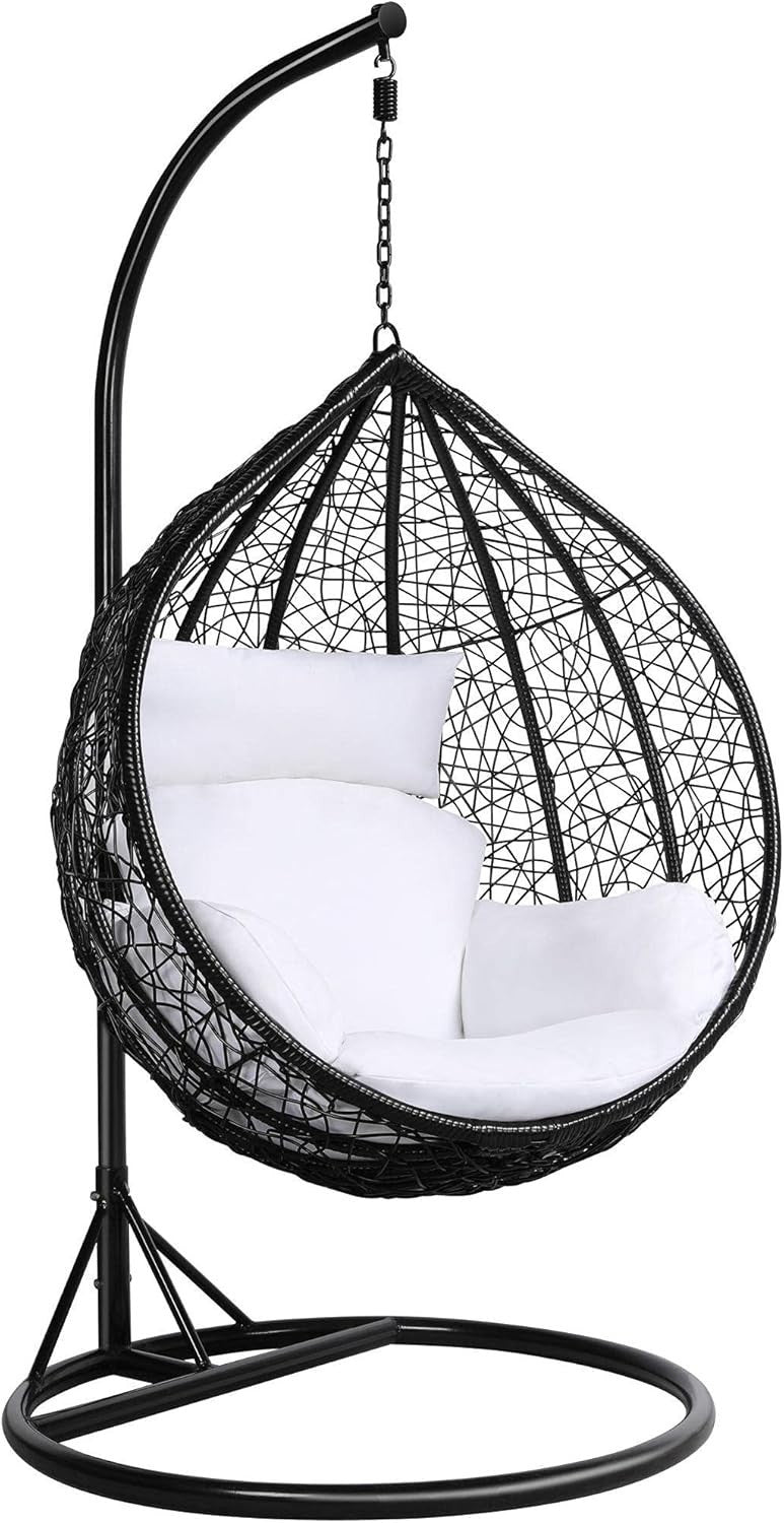 Rattan Hanging Egg Chair with Cushion & Stand | Indoor Outdoor Swing