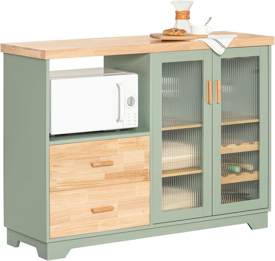 Kitchen Sideboard Cabinet with Microwave Shelf & Wine Rack Green 120x40cm