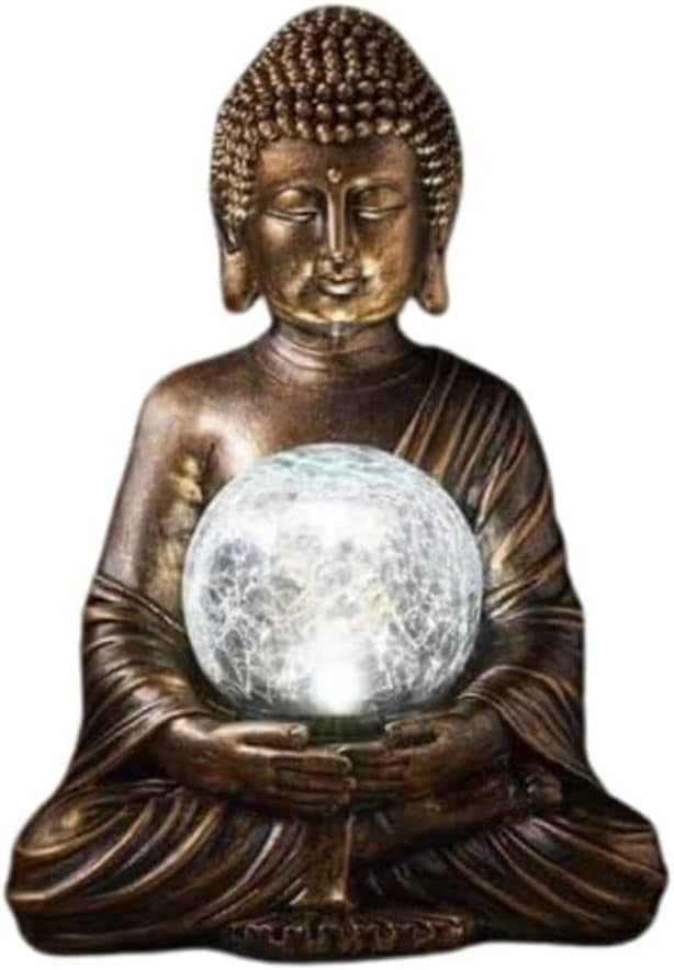 Solar Buddha Garden Statue with LED Crackle Ball Outdoor Zen Patio Ornament