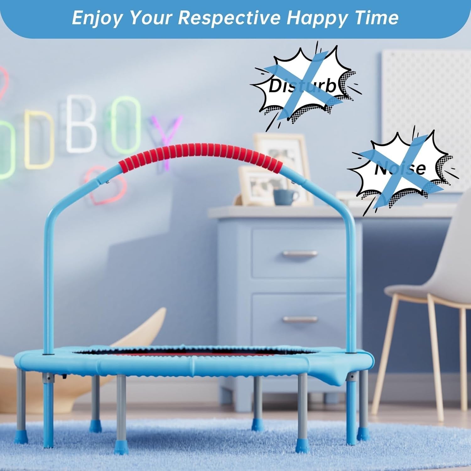 Blue 38in Folding Exercise Trampoline Low Impact Rebounder 220LB
