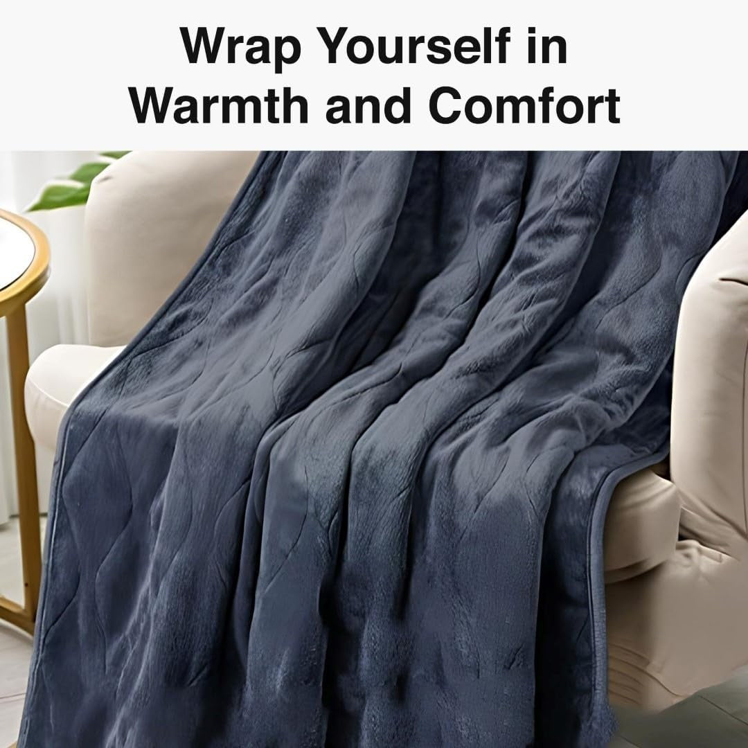 Electric Heated Throw Blanket 200x150cm Grey Fleece 6 Heat Auto Off