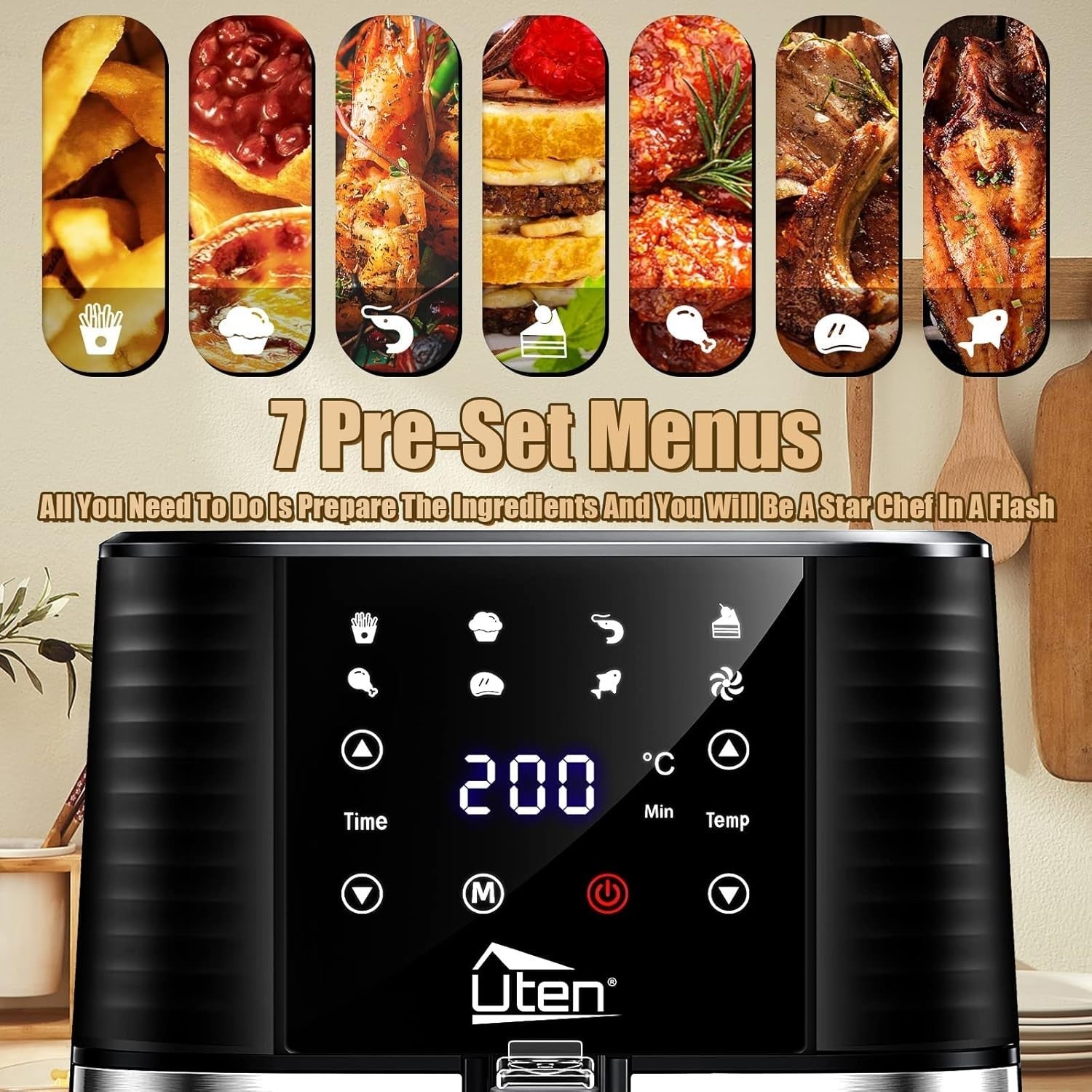 Air Fryer 5.5L 1700W Digital Display Oil-Free Healthy Cooking Bake Grill Roast