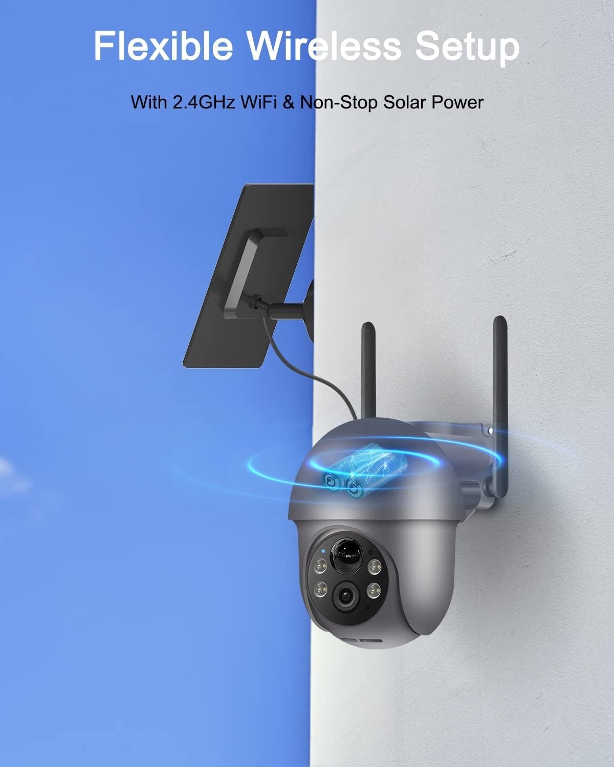 5MP Solar Security Camera Outdoor 360° PTZ WiFi Color Night Vision