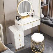 White Vanity Desk Set w/ Lighted Mirror & Stool, 3-Drawer Storage Makeup Table