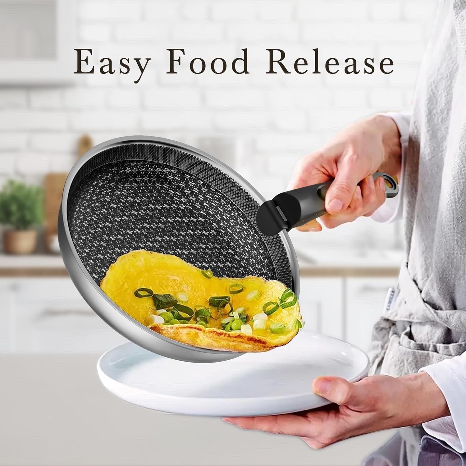 5Pcs Stainless Steel Pots Pans Set with Lids & Detachable Handle Induction Safe