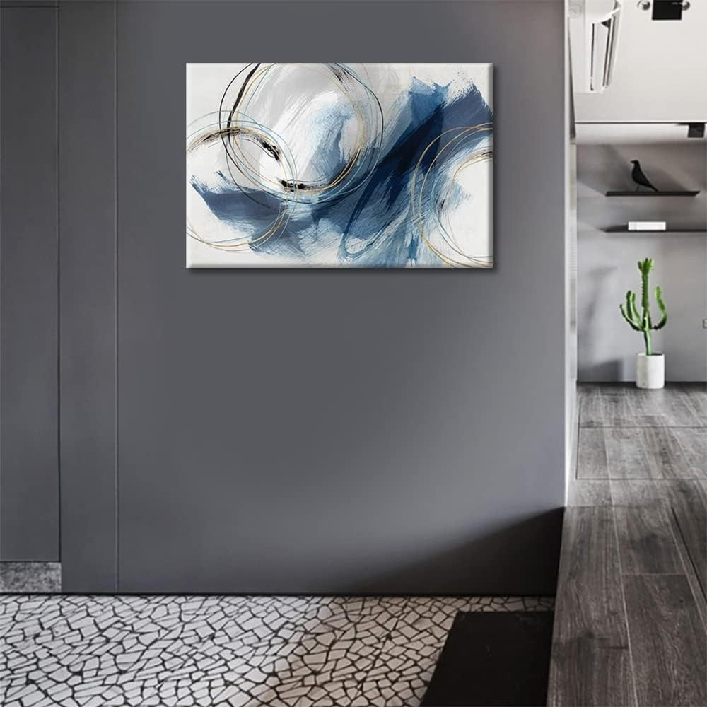 Blue Abstract Canvas Wall Art 16x24in Modern Unframed