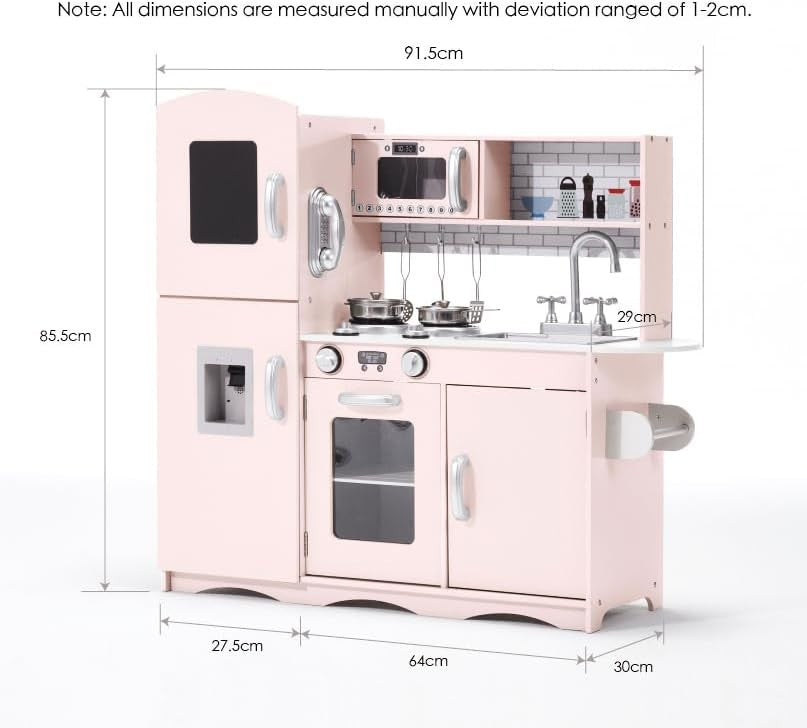 Large Wooden Kids Play Kitchen Pink Toy Set Lights Sounds Accessories