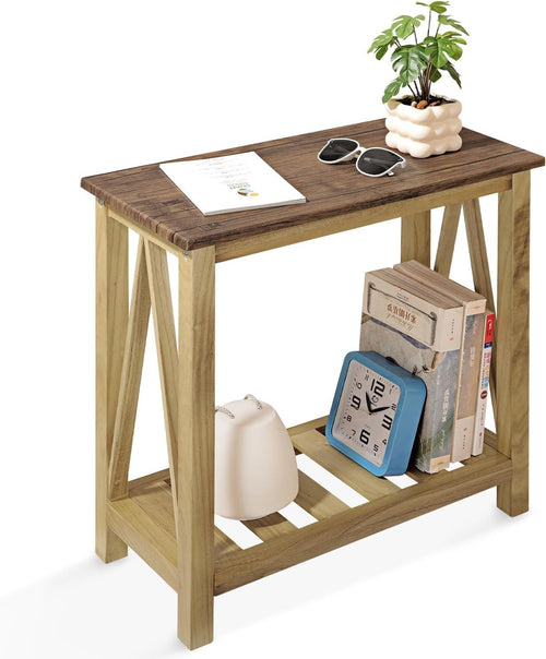 Narrow Wood Side Table with Storage Shelf, Durable Modern Nightstand