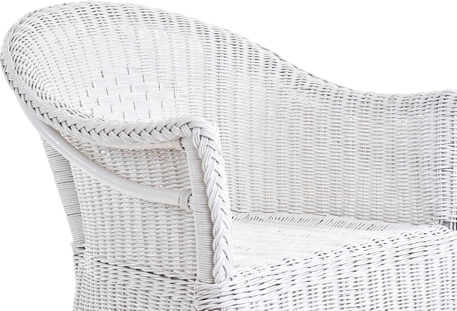 White Rattan Armchair Padded Country Wicker Lounge Chair Indoor Conservatory