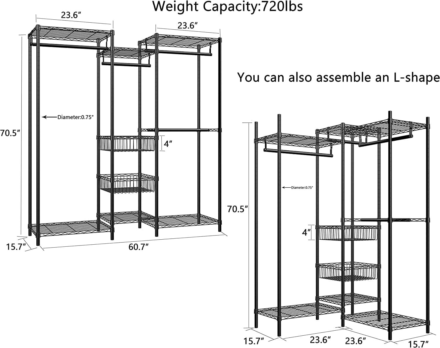 Heavy Duty Clothes Rail with Shelves & Baskets Black 320kg