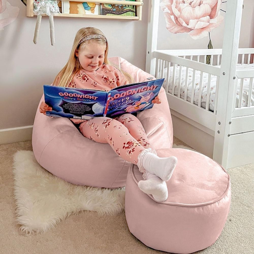 Kids Plush Velvet Bean Bag Chair Soft Machine Washable Luxury Playroom Seat