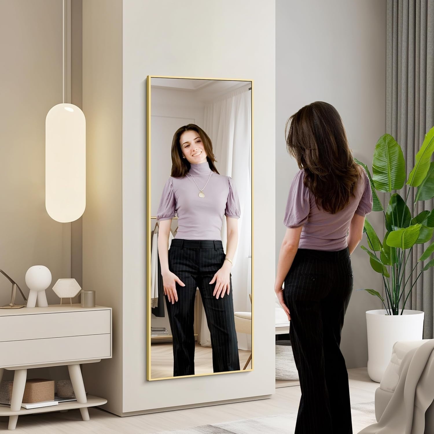Gold Full Body Mirror 150x40cm Freestanding & Wall Mount Bedroom Use