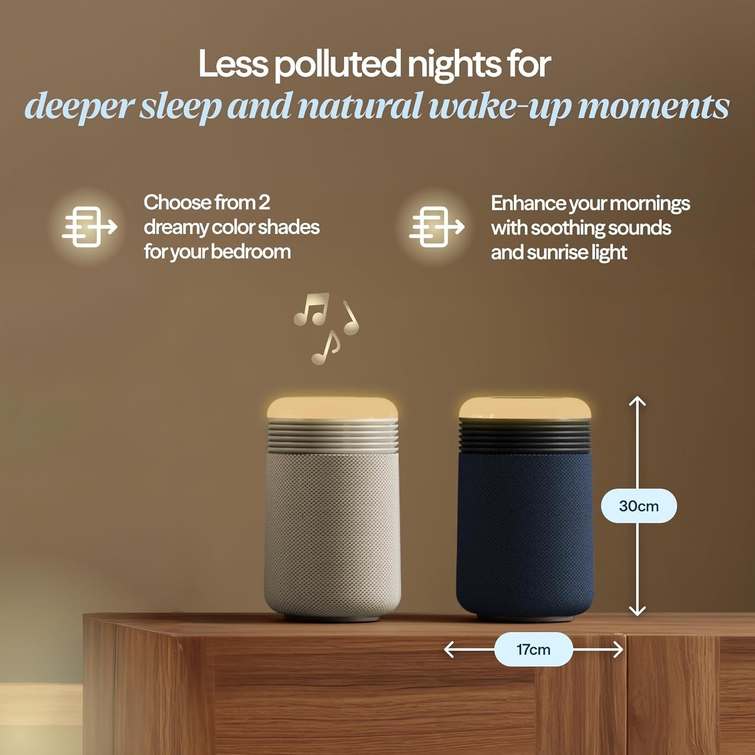 Bedroom Air Purifier Sunrise Wake Light HEPA Quiet Sleep Clock USB