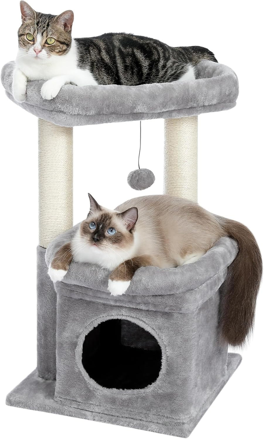 Small Cat Tree Tower with Condo Top Perch Sisal Scratching Post Grey