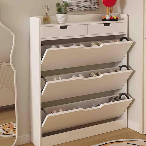 Slim Solid Wood Shoe Cabinet with 3 Flaps & 2 Drawers – 100×17×121 cm