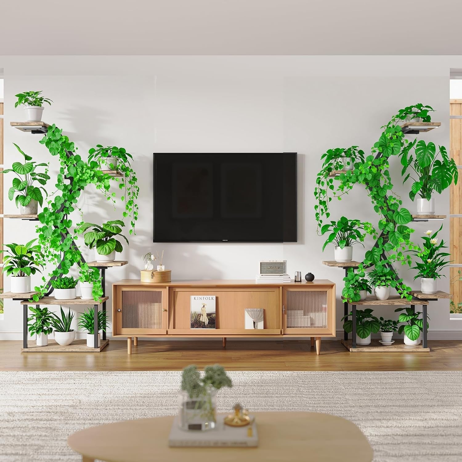 7 Tier Tall Metal Plant Stand with Grow Lights Indoor Outdoor Flower Shelf