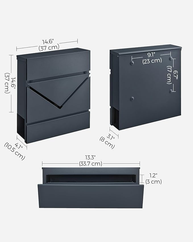 Wall Mounted Letter Box Secure Mailbox Rustproof Steel Lock & Window
