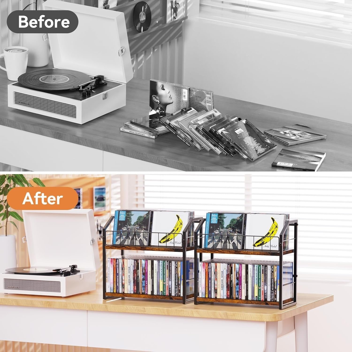 2 Tier CD Vinyl Record Storage Rack Desktop Organizer Holds 56 Discs