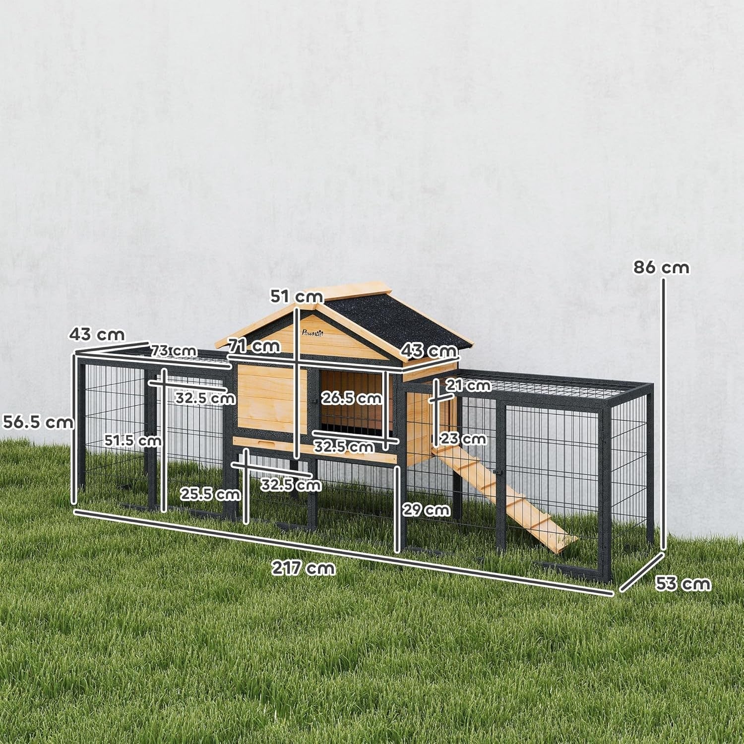 Large Outdoor Rabbit Hutch with Run Wooden Guinea Pig Cage Ramp Tray