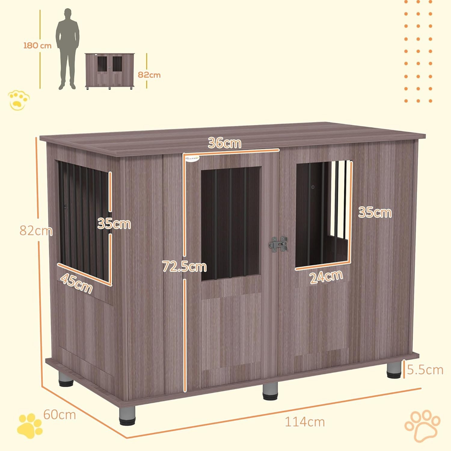 Extra Large Dog Crate Furniture Table XL Cage Indoor Kennel Wood 114x60x82cm