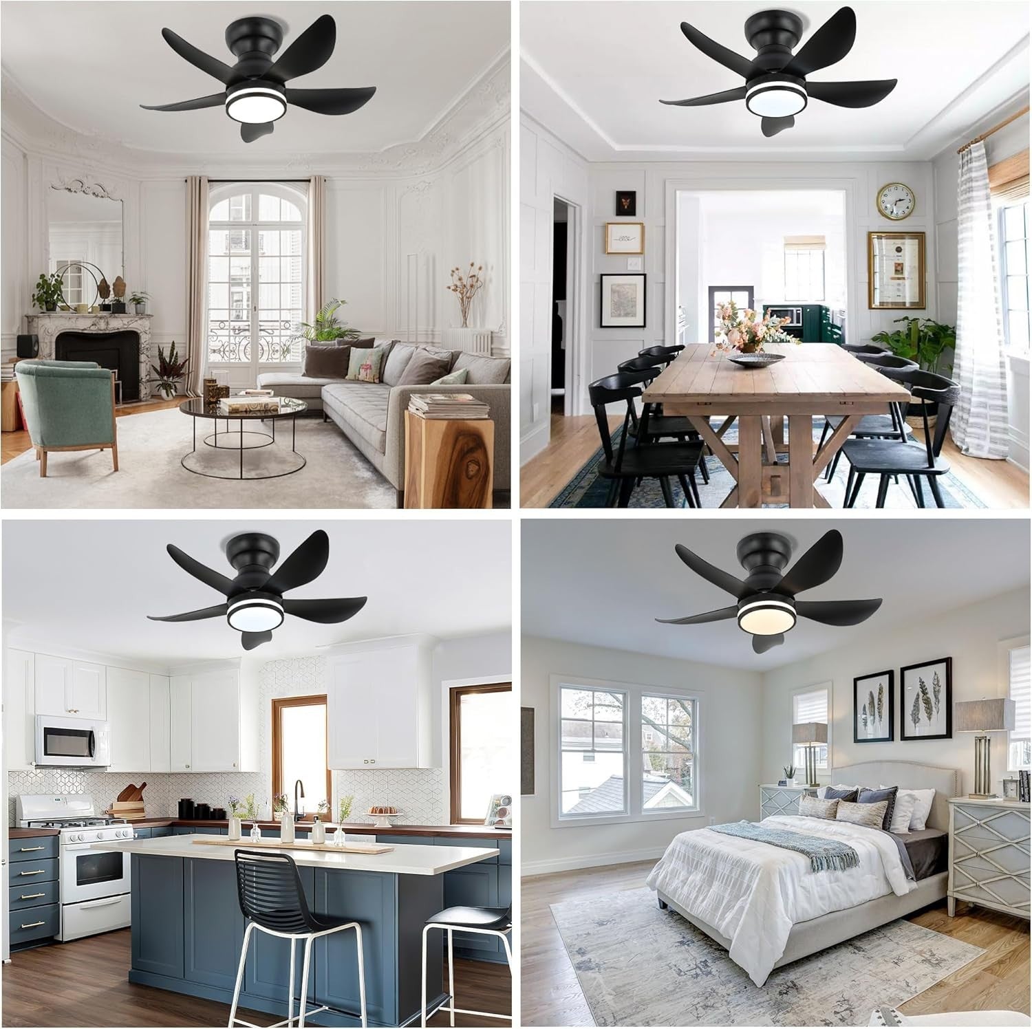 30" Ceiling Fan with Light, Remote, 6 Speeds, Dimmable, RGB, Black