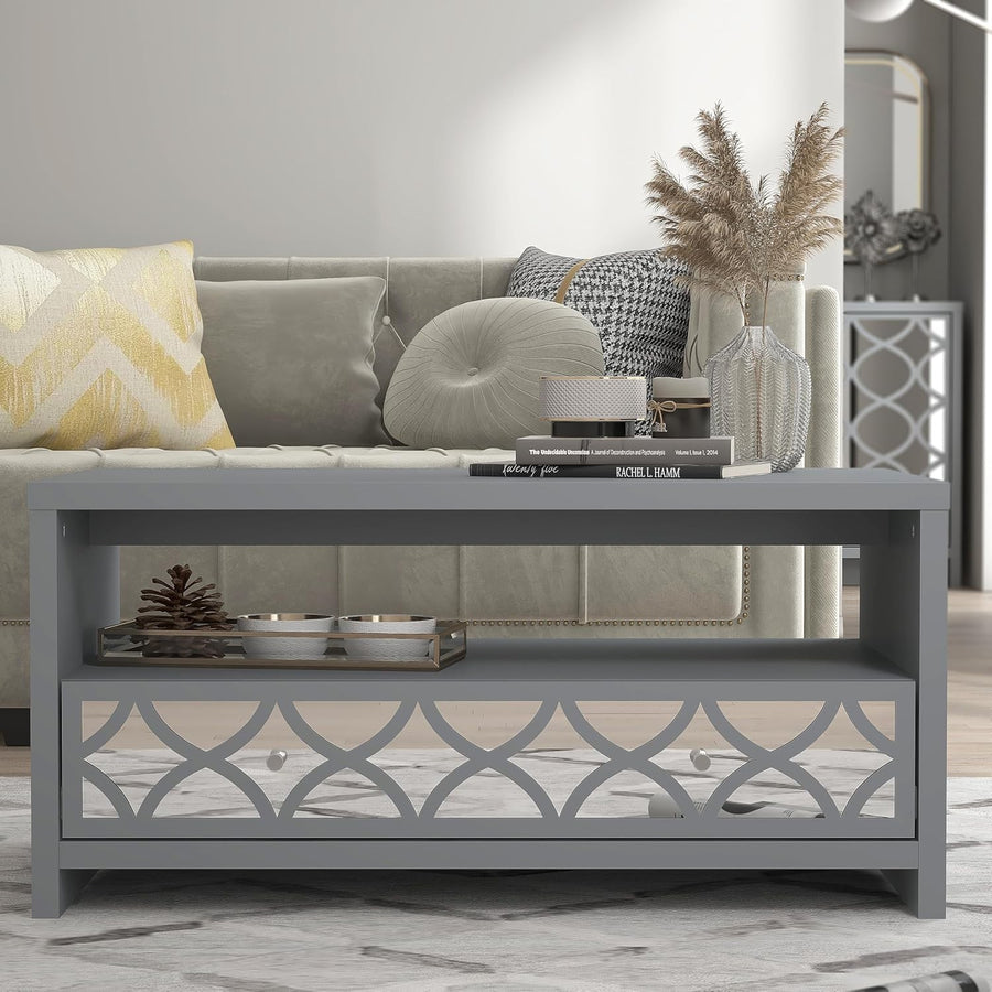 Modern Mirrored Coffee Table with Drawer – Space-Saving Storage Cabinet – Cool G