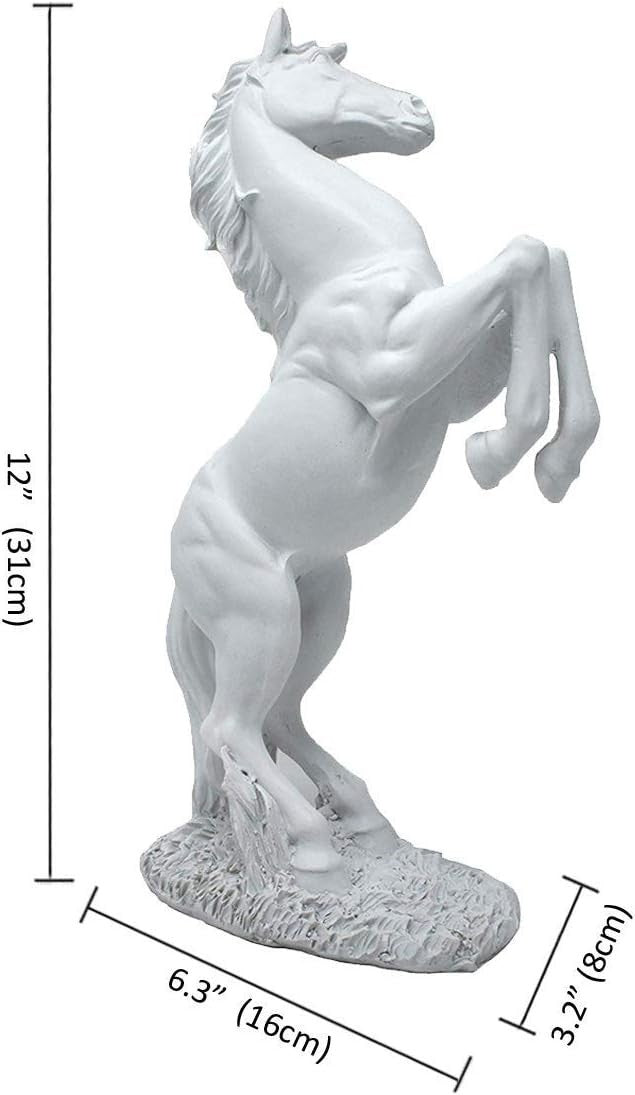 White Rearing Horse Statue 31cm Resin Ornament Elegant Home Office Art Decor